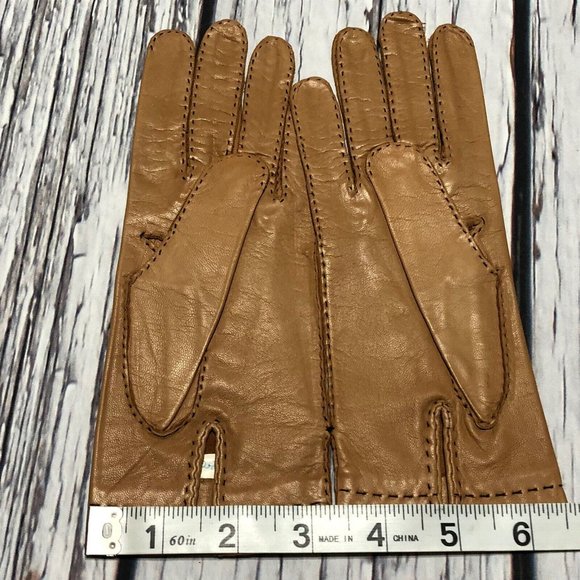 Vintage 60’s Leather Gloves Camel Brown Tan New Vtg New Old Stock Size Small - Picture 7 of 7